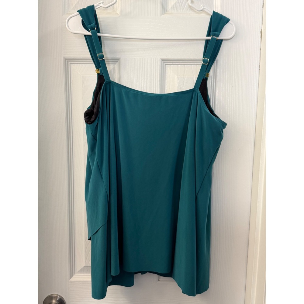 Miraclesuit Teal Draped Tankini Top Underwire Support Gold Accents Beach - Picture 4 of 7